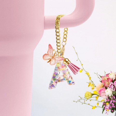 Cute Initial A Keychain with Letter Charm for Unisex Butterfly Tumbler Drop Delivery