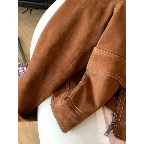Syiwidii Women's Autumn Casual Jacket 2024 - Long Sleeve Turn-Down Collar Coat with Zipper