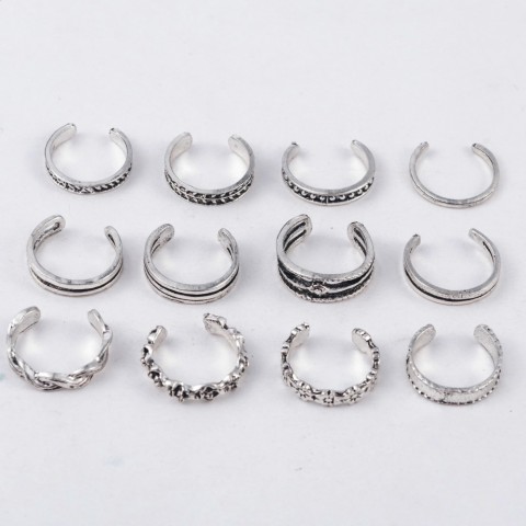 Cocktail Ring Lady Adjustable Toe Ring Set, Unique Retro Designs, 12 Pieces