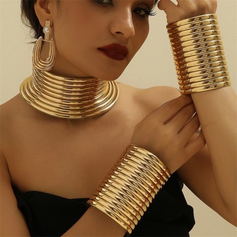 Vintage Leather African Jewelry Set for Women - Choker, Bracelet, Earrings