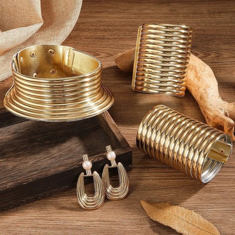 Vintage Leather African Jewelry Set for Women - Choker, Bracelet, Earrings