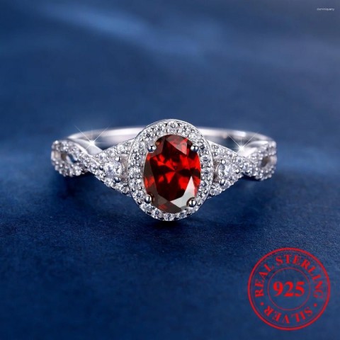 Elegant Red Zircon Cluster Infinity Ring in 925 Sterling Silver for Women
