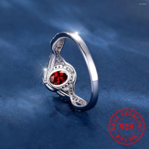 Elegant Red Zircon Cluster Infinity Ring in 925 Sterling Silver for Women