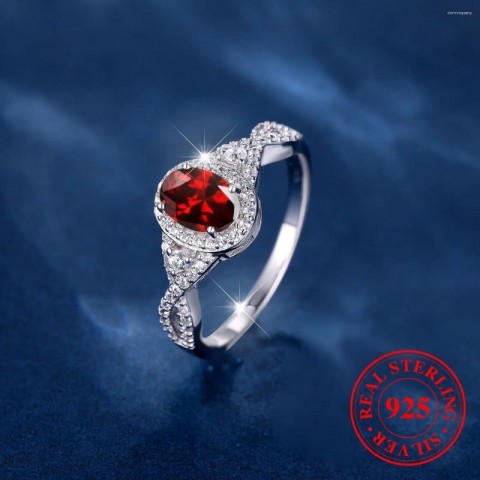 Elegant Red Zircon Cluster Infinity Ring in 925 Sterling Silver for Women