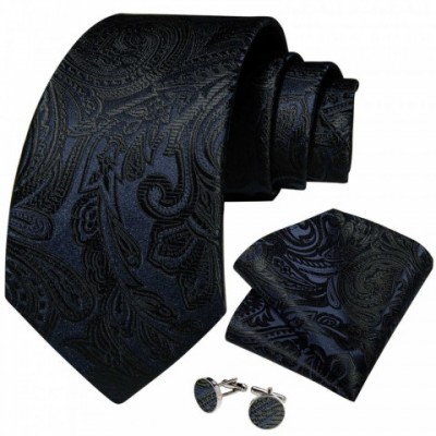 Luxury Neck Ties Set for Men - Black Silk Jacquard with Gold Brooch