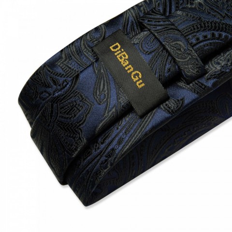 Luxury Neck Ties Set for Men - Black Silk Jacquard with Gold Brooch