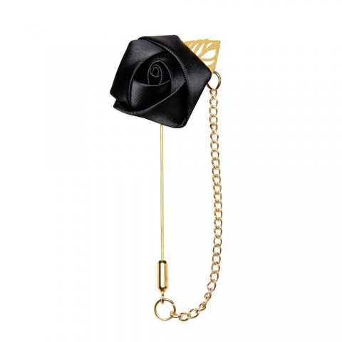 Luxury Neck Ties Set for Men - Black Silk Jacquard with Gold Brooch