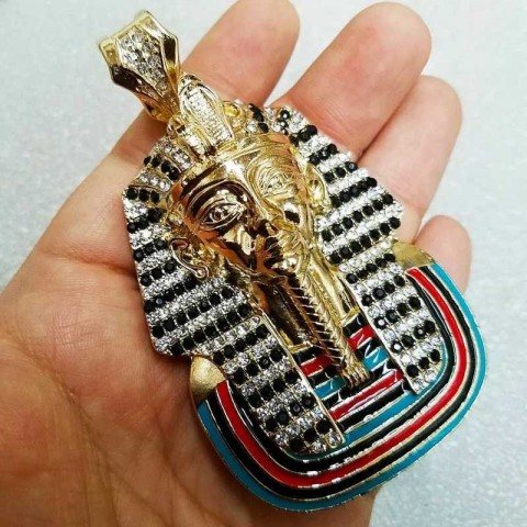 Egyptian Pharaoh Sparkling Pendant Necklace Set in White Zircon & Gold Stainless Steel Y241108