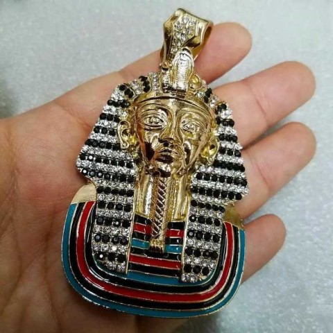 Egyptian Pharaoh Sparkling Pendant Necklace Set in White Zircon & Gold Stainless Steel Y241108