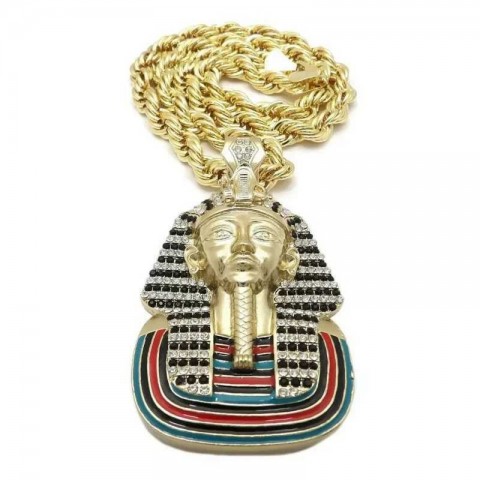Egyptian Pharaoh Sparkling Pendant Necklace Set in White Zircon & Gold Stainless Steel Y241108