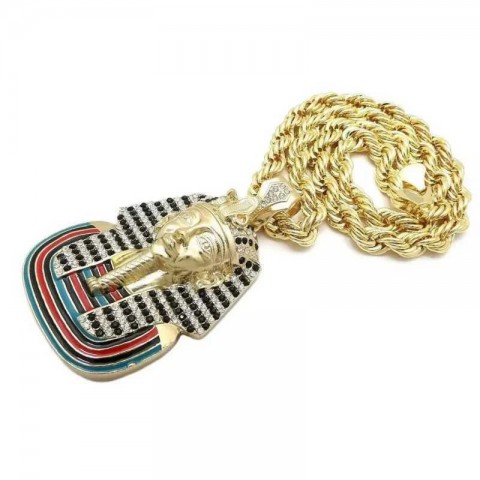 Egyptian Pharaoh Sparkling Pendant Necklace Set in White Zircon & Gold Stainless Steel Y241108
