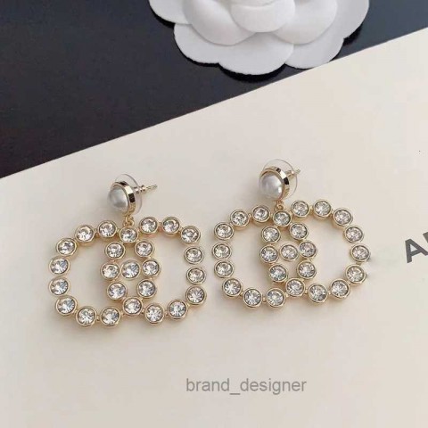 18K Gold Plated C-Letter Stud Earrings for Women with Crystal Hearts