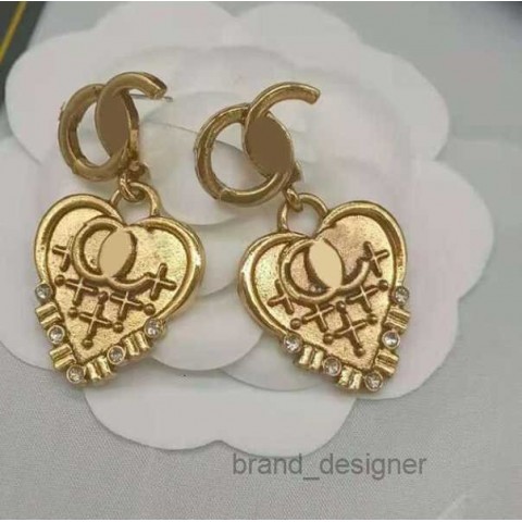 18K Gold Plated C-Letter Stud Earrings for Women with Crystal Hearts