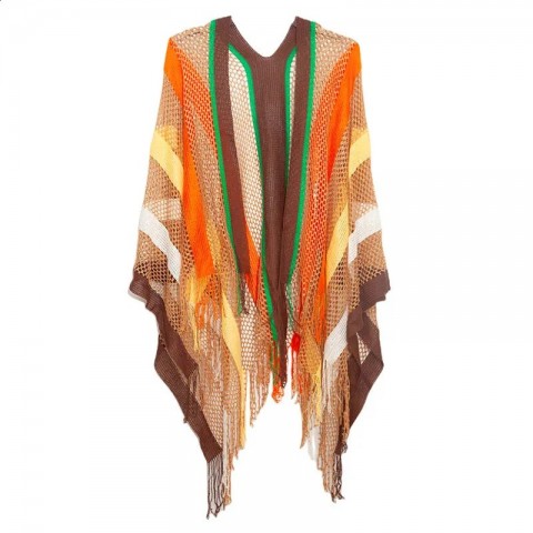 Elegant Women's Rainbow Striped Ethnic Cape for Summer Fashion 2024
