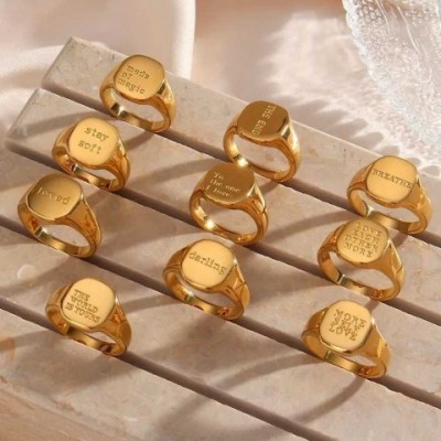 2023 New Carving Stainless Steel Waterproof Ring - Gold Plated Letter Word Ring