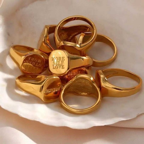 2023 New Carving Stainless Steel Waterproof Ring - Gold Plated Letter Word Ring