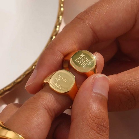 2023 New Carving Stainless Steel Waterproof Ring - Gold Plated Letter Word Ring