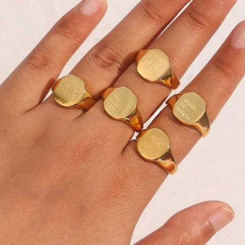 2023 New Carving Stainless Steel Waterproof Ring - Gold Plated Letter Word Ring