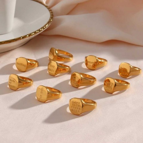 2023 New Carving Stainless Steel Waterproof Ring - Gold Plated Letter Word Ring
