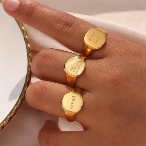2023 New Carving Stainless Steel Waterproof Ring - Gold Plated Letter Word Ring