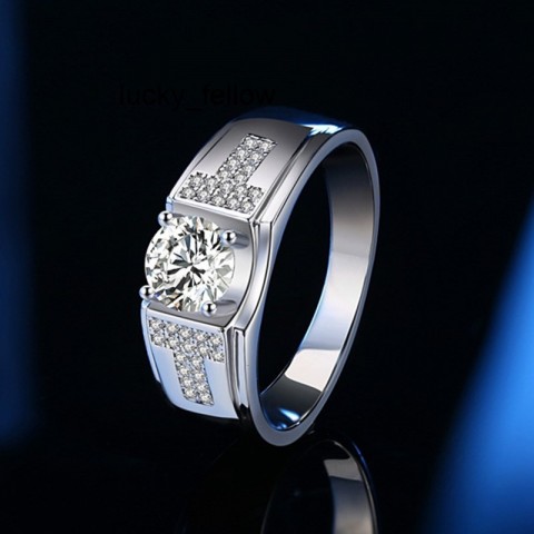 Decoral Men's Classic D-Style 1Carat VVS1 Moissanite 18K Gold Plated Sterling Silver Ring