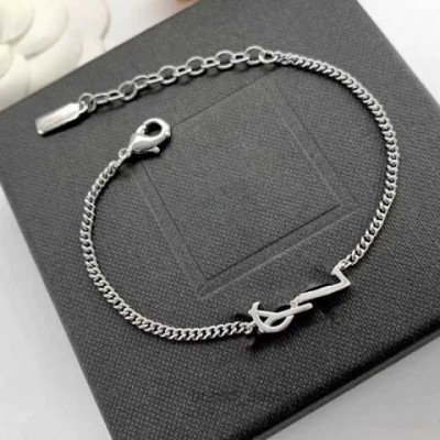 Classic Women's Titanium Steel Letter Y Bangle Bracelet with Cubic Zirconia Charms
