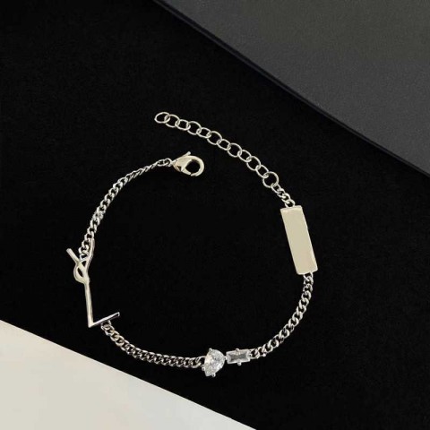 Classic Women's Titanium Steel Letter Y Bangle Bracelet with Cubic Zirconia Charms