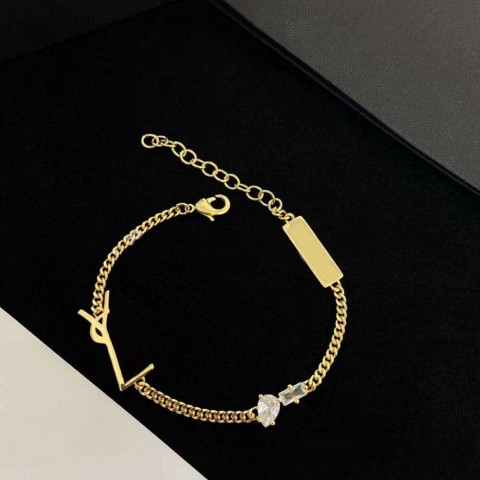 Classic Women's Titanium Steel Letter Y Bangle Bracelet with Cubic Zirconia Charms