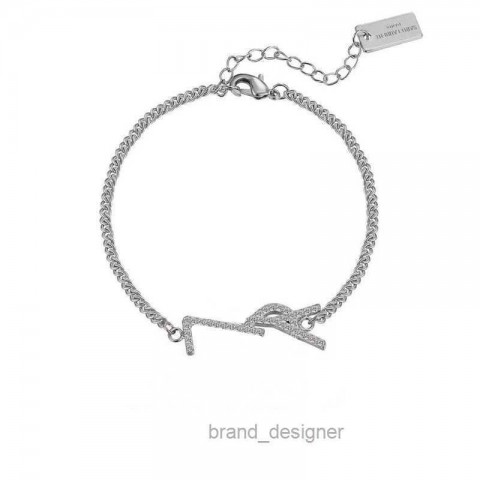 Classic Women's Titanium Steel Letter Y Bangle Bracelet with Cubic Zirconia Charms