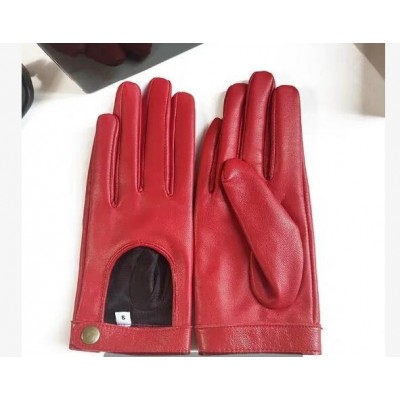 Women's Fashion Red Green Leather Rivet Punk Motorcycle Gloves R749