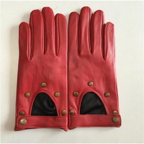 Women's Fashion Red Green Leather Rivet Punk Motorcycle Gloves R749