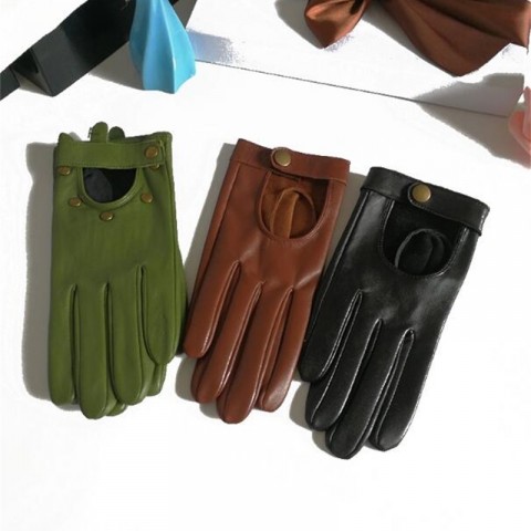 Women's Fashion Red Green Leather Rivet Punk Motorcycle Gloves R749