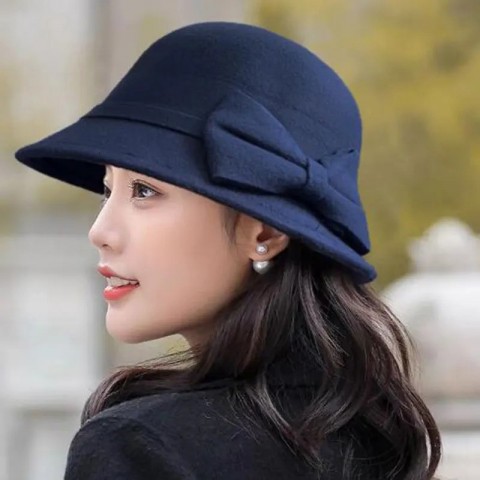 Elegant Bow Fedora Hat for Women - Warm Wool Felt Retro Design