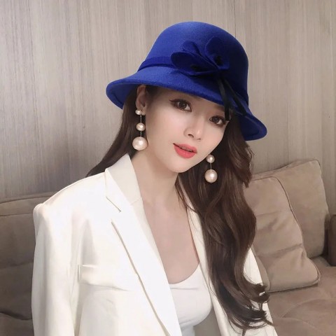 Elegant Bow Fedora Hat for Women - Warm Wool Felt Retro Design