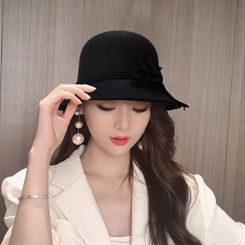 Elegant Bow Fedora Hat for Women - Warm Wool Felt Retro Design