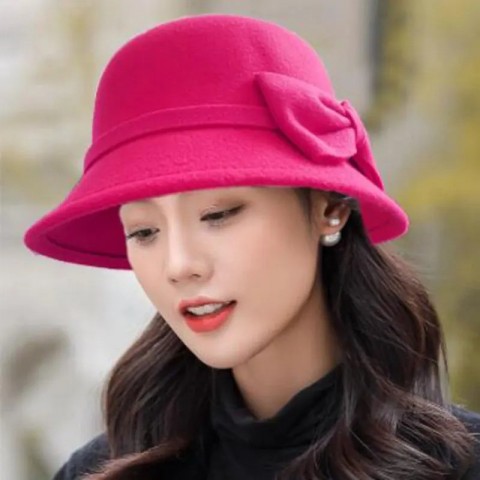 Elegant Bow Fedora Hat for Women - Warm Wool Felt Retro Design