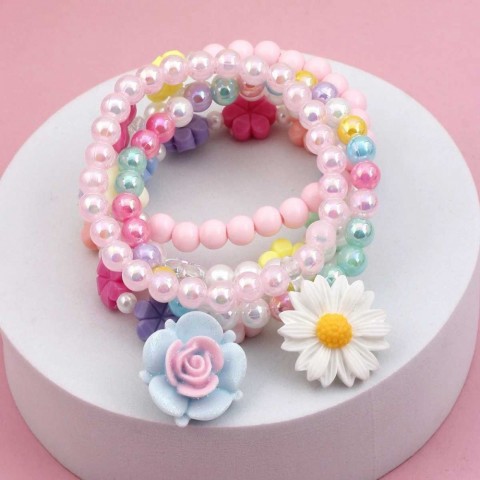 Cute Flower Beaded Bracelet Set for Girls