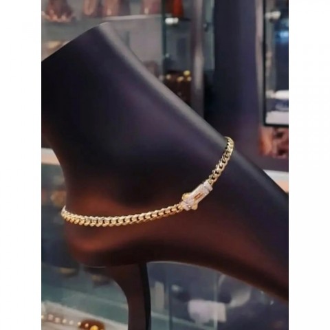 Monaco Style 6mm Copper Cuban Chain Customizable Anklet, Gold Plated, Women's