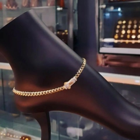 Monaco Style 6mm Copper Cuban Chain Customizable Anklet, Gold Plated, Women's