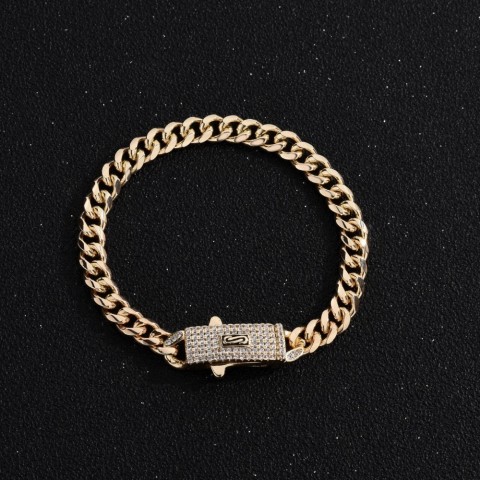 Monaco Style 6mm Copper Cuban Chain Customizable Anklet, Gold Plated, Women's