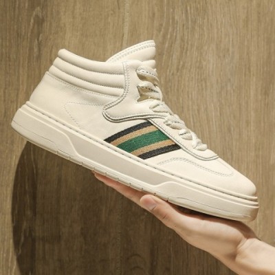 Men's Breathable Leather Casual Skateboard Shoes - Spring White Striped Trendy Sneakers
