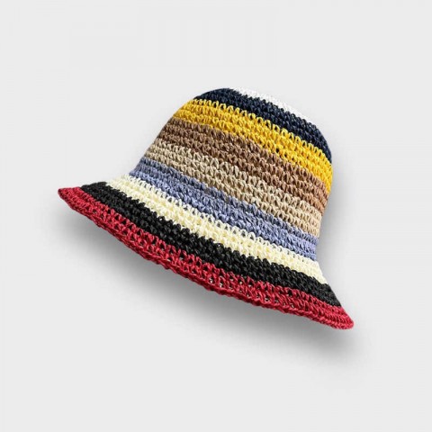 Rainbow Straw Beanie Skull Cap for Women - Summer Fashion Hats J230719