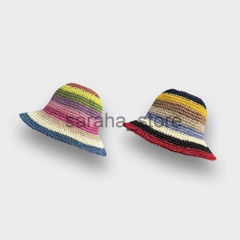 Rainbow Straw Beanie Skull Cap for Women - Summer Fashion Hats J230719