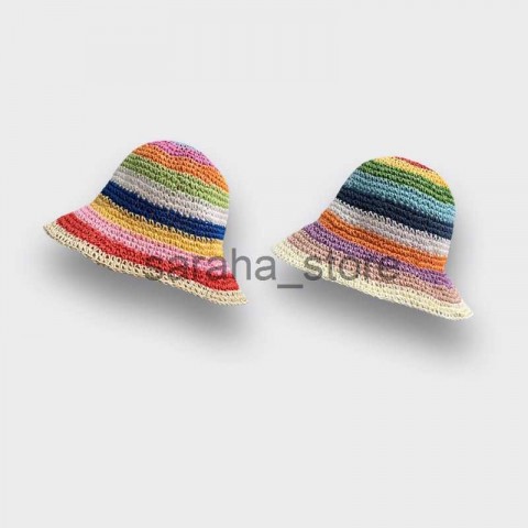 Rainbow Straw Beanie Skull Cap for Women - Summer Fashion Hats J230719
