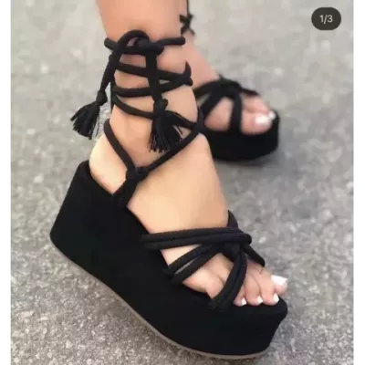 Summer Comfort Platform Wedge Sandals for Women - Height Increase Cross Tied Open Toe