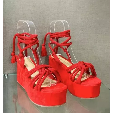 Summer Comfort Platform Wedge Sandals for Women - Height Increase Cross Tied Open Toe
