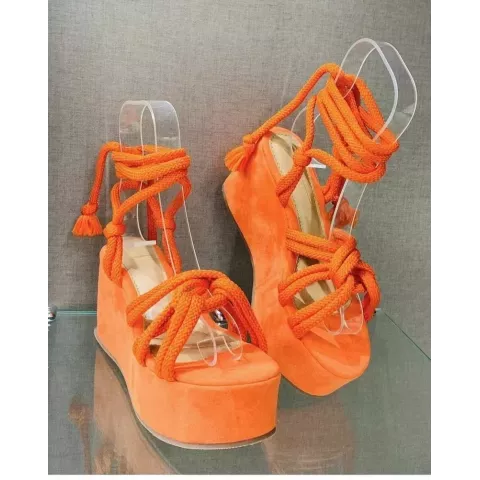 Summer Comfort Platform Wedge Sandals for Women - Height Increase Cross Tied Open Toe