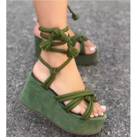 Summer Comfort Platform Wedge Sandals for Women - Height Increase Cross Tied Open Toe
