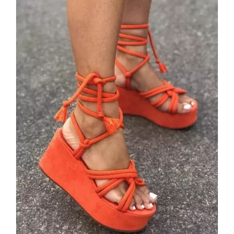Summer Comfort Platform Wedge Sandals for Women - Height Increase Cross Tied Open Toe