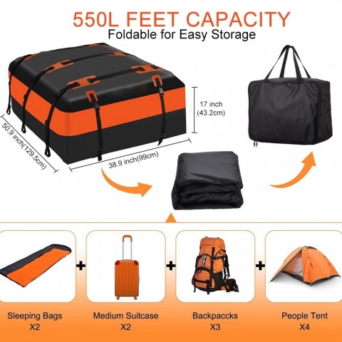 550L Waterproof Anti-Slip Car Rooftop Luggage Storage Bag with Reinforced Straps
